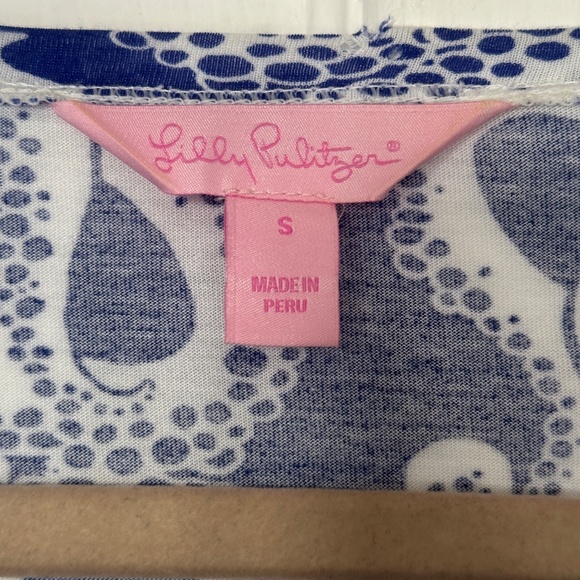 Lilly Pulitzer Long sleeve Bubbly Blue Octopus Pima Cotton V Neck Small Preppy - Picture 3 of 6